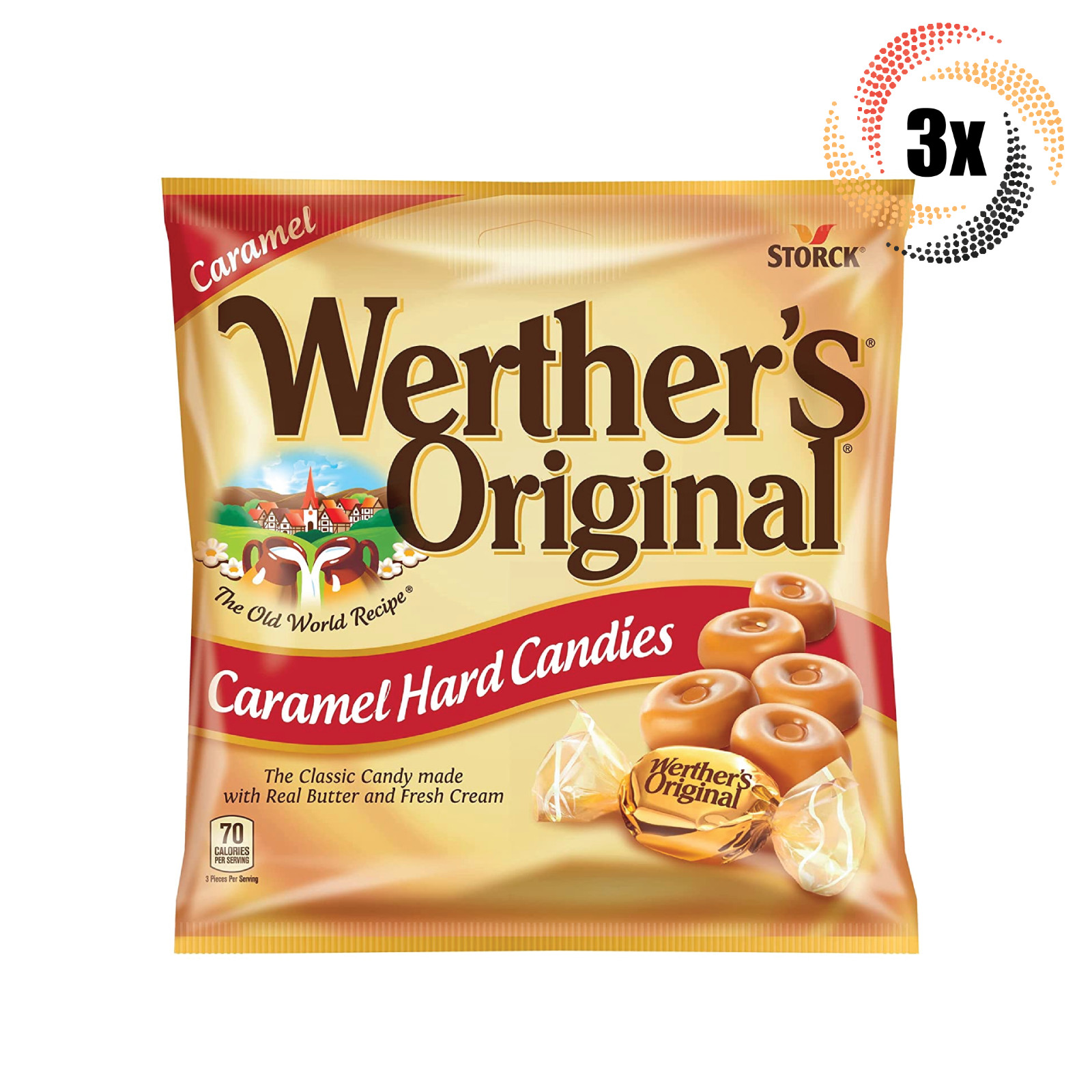 3 упаковки карамели Werthers Original с карамельным вкусом по 2,65 унции (Быстрая доставка!)
