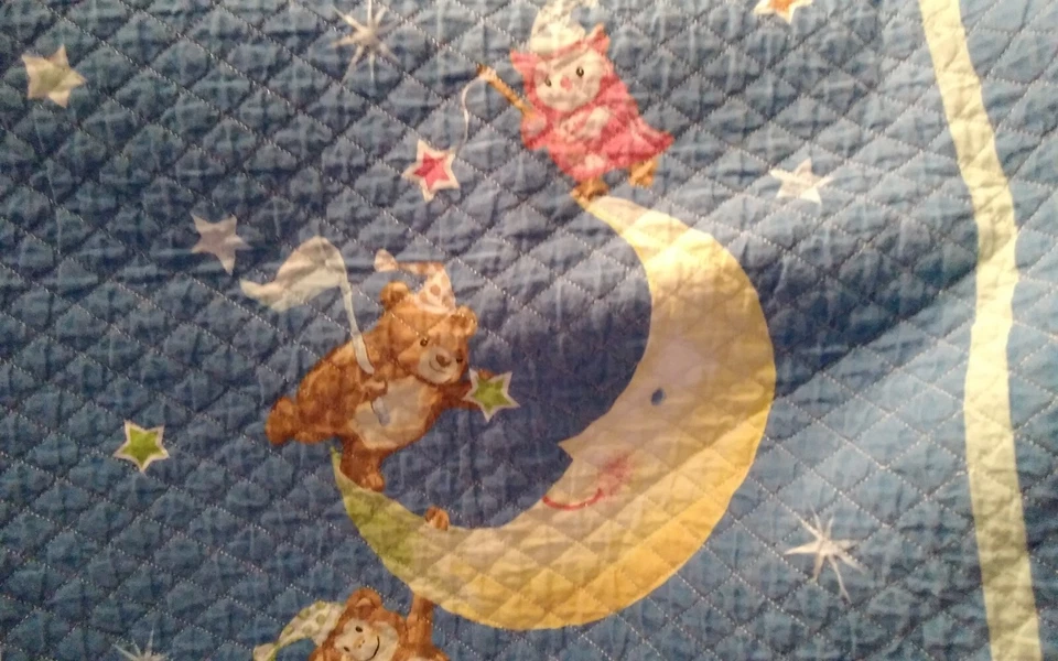 Baby Blanket Hand Made Quilt Monkey Giraffe Elephant Rainbow Moon Party 41x32" - Image 2 of 4
