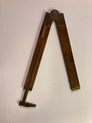 Vintage Stanley No. 36 Folding Ruler with Caliper Boxwood Brass rough condition - Picture 3 of 8