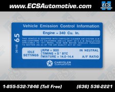 Mopar Dodge Chrysler Emission 1970 - 1971 340 Cid 4bbl W California Emissions
