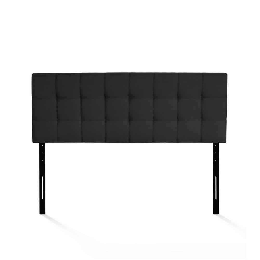 Furinno Queen Adjustable Button-Tufted Faux Leather Black Headboard-image