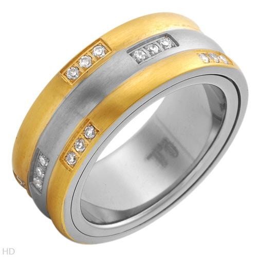 Stylish Gentlemens Band Ring With 0.90ctw CZ in 14K/Ti Gold plated Titanium - 第 1/1 張圖片