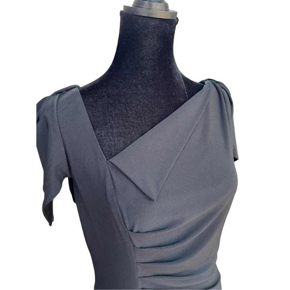 Vestido de Cóctel David Meister Talla 10 Escote Asimétrico Negro Elástico Fiesta Foto 3 de 4