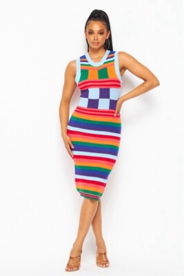 bodycon rainbow dress Horoscopez Rainbow Dotted Print Mesh Bodycon Dress main image 1