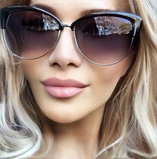 Retro Big Cat Eye Alisha Half Metal Frame Fashion Kitty Large Sunglasses 6043 L