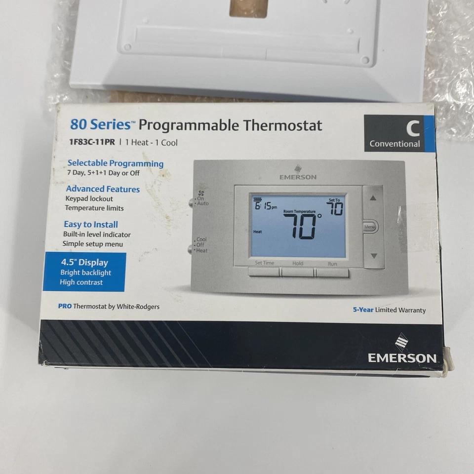 Emerson Programmable Thermostat 80 Series 1H 1C 7 Day 1F83C-11PR White Trim - Image 2 of 4