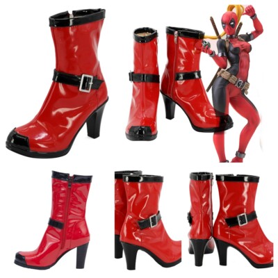 2024 Deadpool 3 Lady DeadPool cosplay Halloween women PU long Red shoes Boots