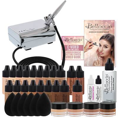 17 Foundation Shades Belloccio Airbrush Cosmetic Makeup System Kit Blush Bronzer