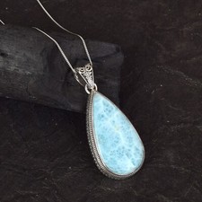MOM GIFT Teardrop Pendant 925 Sterling Silver Natural Dominican Larimar Jewelry