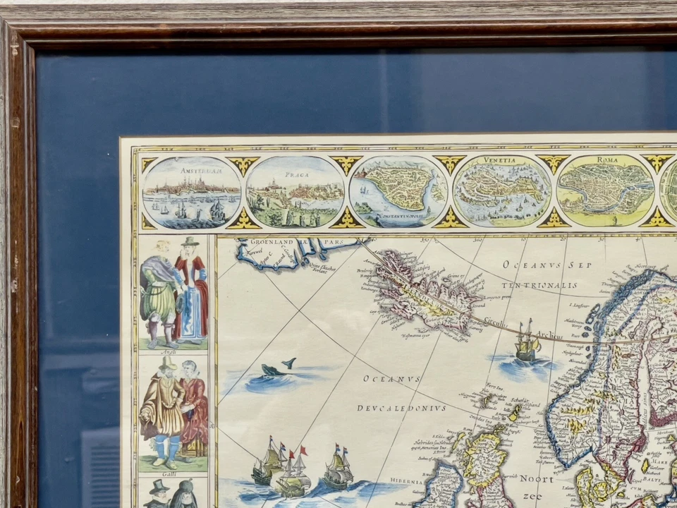 Guilielmo Mapa Azul EVROPA recens delcripta reimpresión 20”x15” Marco Mate 26x21 Foto 3 de 4