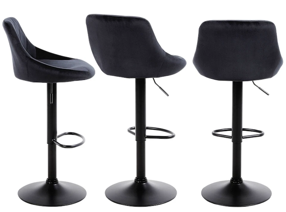 SET OF 3 OR 4 BLACK Velvet Bar stools Matt Black Metal  3 OR 4 CHAIRS OPTION - Image 2 of 4