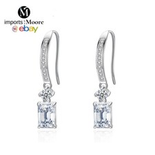 Emerald Cut Dangle Drop Earrings  Silver