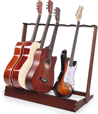 7-Holder Wooden Guitar Stand - Folding Rack for All Guitar Types