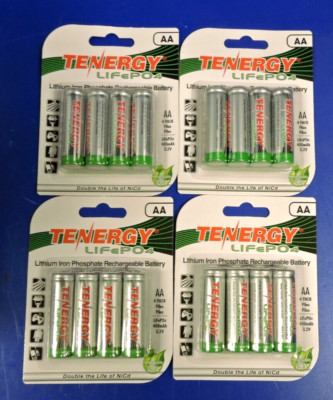 16 Tenergy AA 3.2V 400mAh Ultra Fast Rechargeable LifePO4 Batteries/ Solar Light