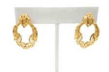 14k Yellow Gold Filigree Dangle Earrings Diamond Cut Brushed Hinged
