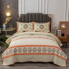 Bohemian Queen Size Quilt Comforter Sets 3 Pieces Quilts 1 Quilt, 2 Pillow Sham