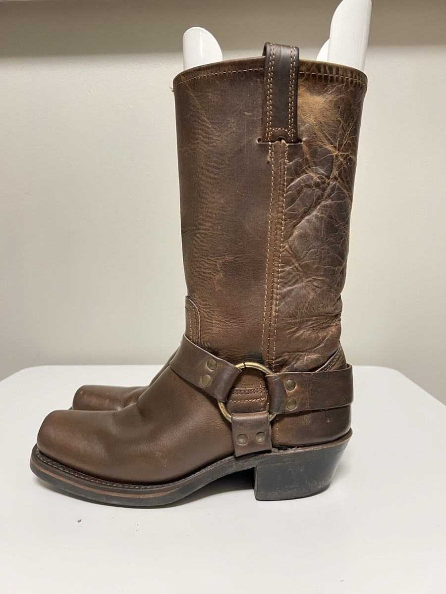 Frye 77300 Brown Pull On Harness Distressed Leather Moto Biker