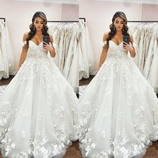 Elegant Wedding Dresses Off The Shoulder Flower Appliques Custom Bridal Gowns