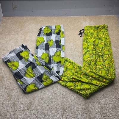 Dr Seuss The Grinch Mens Pajama Pants Bundle 2PK Buffalo Check Green Large L