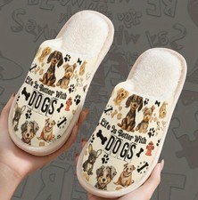 Women s Size 9 Dog Slippers Plush Cozy House Shoes Fall Winter Puppy Print