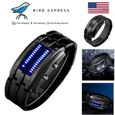 Men's LED Digital Binary Watch Stainless Steel Waterproof Casual Fashion
