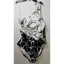 La Blanca LB2CK14 Moonlit Silhouette One Shoulder Blk/Wht Swimsuit Sz 10 NWT