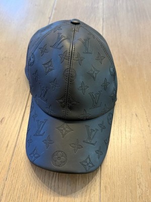 Louis Vuitton Leather Baseball Cap 58 Black Embossed Monogram M76580