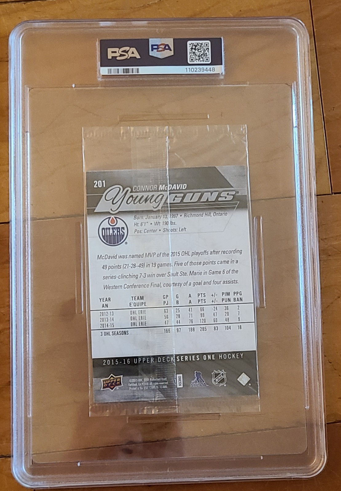 2015 Upper Deck Young Guns #201 Connor McDavid **OVERSIZED/JUMBO** PSA 8 view 2