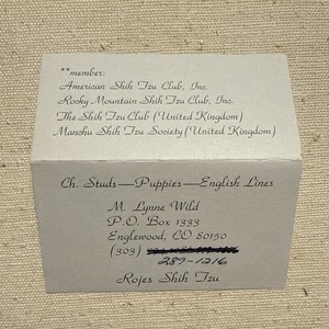 Vintage Business Card Inglewood Colorado Shih Tzu Dog Club Society United Kingdo