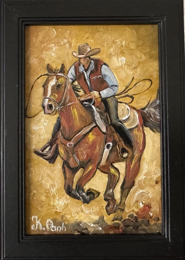 ORIGINAL OIL PAINTING WESTERN COWBOY SIGNED FRAMED 4x6
