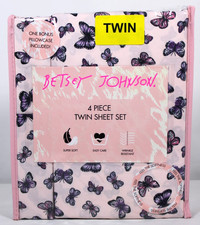 BETSEY JOHNSON 4 psc Butterfly Delight Pink TWIN Sheet Set Soft Sheets