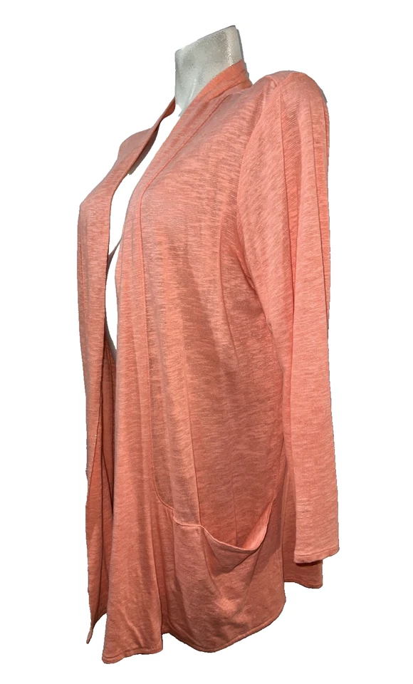 Suéter J. Jill Mujer Talla 1X Coral Línea Larga Cárdigan Mezcla de Lino Bolsillos Abiertos Foto 4 de 4