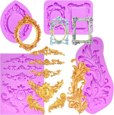 4 Pcs Baroque Style Curlicues Scroll Lace Fondant Silicone Molds, Filigree Relie