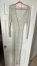 NWOT Melissa Odabash Lace Up Bodice Metallic Platinum Maxi Coverup Size M