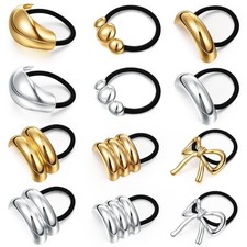 12 Pcs Gold Hair Ties Gold Ponytail Cuff Metal Hair Ties for Women Metal Geom...