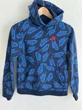 Nike Sweater Youth Blue Medium All Over Print Hoodie Drawstring Pockets Active