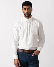 Image of HUGO Mens Ermo Slim-Fit Shirt in Stretch-Cotton Canvas - Open White 199