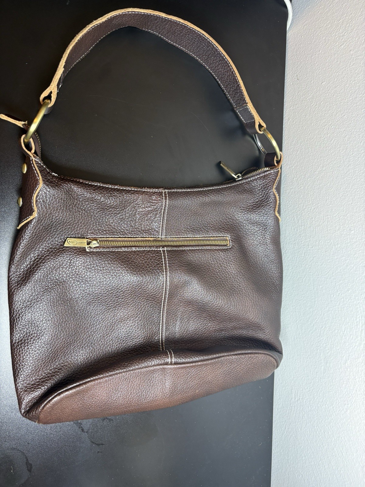 Ameri Leather Brown Shoulder Bag Genuine Leather … - image 3