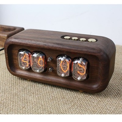 IN12 Black Walnut Shell 4-Bit Glow Tube Clock DC5V Retro Nixie Tube Clock Decor