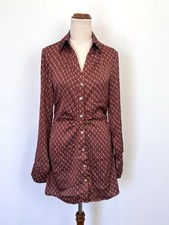 Dazie Womens Dress 8 Rust Brown C Print Silky Long Sleeve Cocktail Formal Party