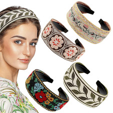 4 Pieces Boho Headband for Women Embroidery Wide Hair Band Bohemia Floral Knotte