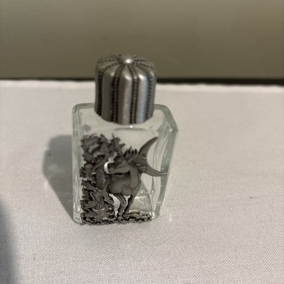 JJ Jonette Vtg 80's Unicorn Horse, Moon,Tree Designer Pewter Perfume Bottle 2.5 
