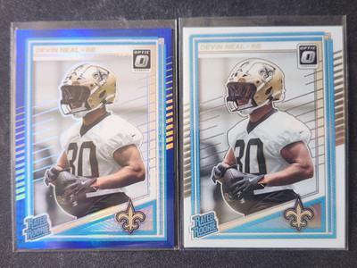 DEVIN NEAL 2-CARD LOT 2025 Donruss Optic RR BLUE HYPER/Base #282 SAINTS RC