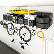 4X8 Overhead Garage Storage Rack with 6 Hooks, Adjustable Storage Organization S