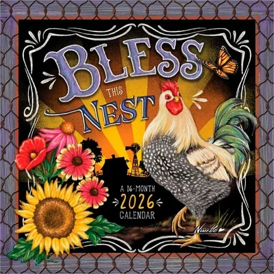 HOPPER STUDIOS Bless This Nest | 2026 12x24" (Hanging) Square Wall Calendar | Plastic-Free