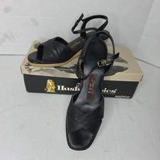 Vintage Hushpuppies Black Wedge Strappy  Sandal  Size 7 With Original Box 