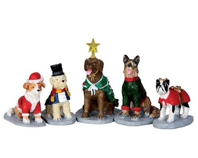 Lemax-32126-438, Costumed Canines, Set/5, Weihnachtsdorf, Weihnachtsfiguren