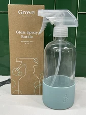 Grove Collaborative 16oz Glass Spray Bottle With Aqua Silicone Sleeve New