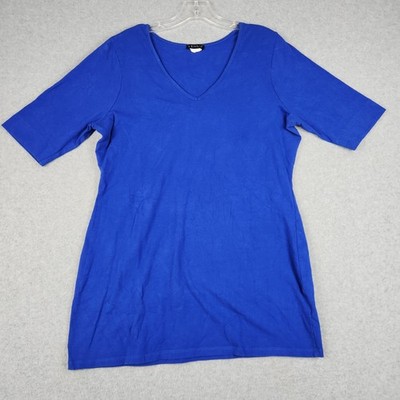 Venus T-Shirt Women XL Blue V-Neck Short Sleeve Stretch Cotton Basic Tee