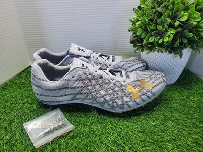 Under Armour HOVR Miler Pro 3 Track Sprinting Spikes Men's Size 11 Grey Gold New